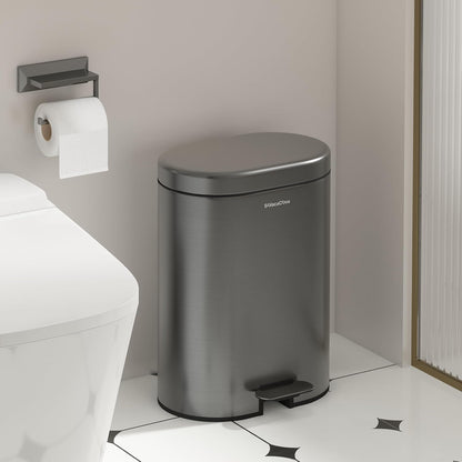 Skiennix Small Bathroom Trash Can - 3.2 Gallon Stainless Steel Bin with Soft Close Lid | Volcanic Gray