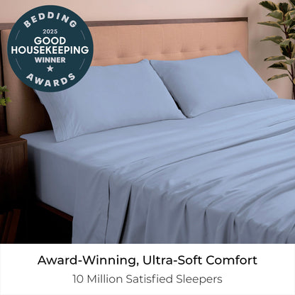 Mellanni California King Sheets Set - 4 PC Iconic Collection Bedding - Hotel Luxury, Extra Soft, Cooling Bed Sheets - Wrinkle, Fade, Stain Resistant (Cal King, Sky Blue)