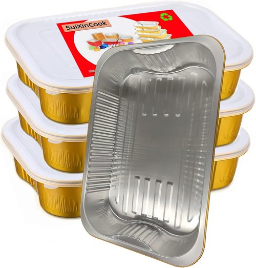 Gold Aluminum Foil Baking Pans - Heavy-Duty Disposable Food Containers with Lids | 9"×13" (10-Pack)