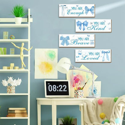 Coquete | 4 Pcs Blue Bow Wall Art Decor - Trendy Aesthetic for Teen Girls' Bedroom & Bathroom