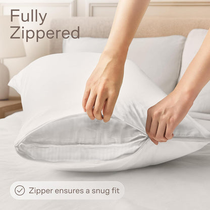 Ultra Soft Pillow Protectors by [Brand Name] - Zippered Queen Size Set of 4 - Breathable & 100% Stain Protection (White)