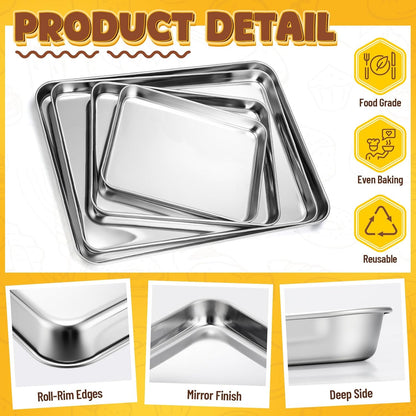 Skiennix Stainless Steel Baking Pans - 4 Pack Commercial Grade Cookie Sheets | Heavy Duty, Non-Stick, 10/12/16/18 Inch