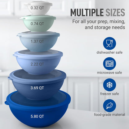 Zulay Kitchen 12-Piece Mixing Bowl Set - Leak-Proof & Stackable with Lids | Microwave & Freezer Safe (Blue Ombre)