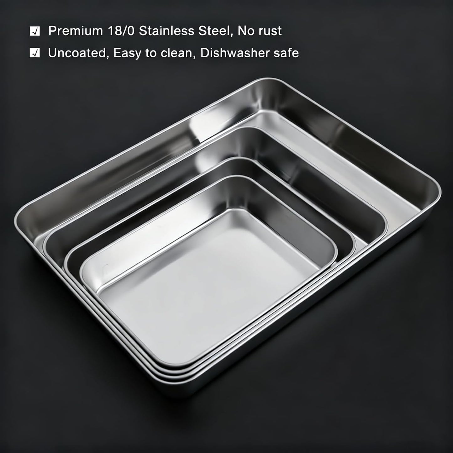 Stainless Steel Deep Baking Pan Set by [Brand Name] | 12" & 16" Uncoated Non-Toxic Bakeware – Heavy Duty Roasting Pans for Lasagna, Brownies, Bread & Cakes – Dishwasher Safe