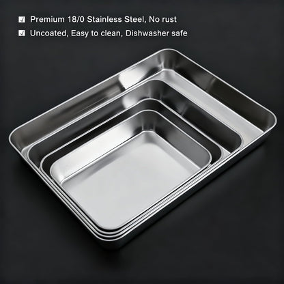 Stainless Steel Deep Baking Pan Set by [Brand Name] | 12" & 16" Uncoated Non-Toxic Bakeware – Heavy Duty Roasting Pans for Lasagna, Brownies, Bread & Cakes – Dishwasher Safe