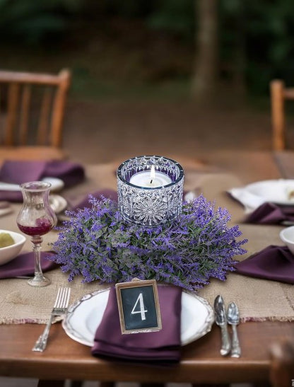 BLOSMON Lavender Centerpieces Wreaths - 2pcs 13 Inch Purple Artificial Flower Candle Rings for Wedding Decor