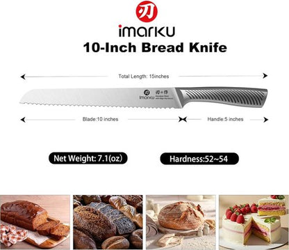 Imarku 10-Inch Bread Knife - Japanese High Carbon Stainless Steel Serrated Edge for Perfect Slicing