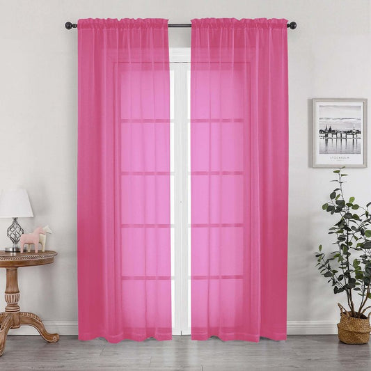 OWENIE Sheer Hot Pink Curtains for Bedroom Living Room 78 Inches Long 2 Panels Set, Soft Solid Light Filtering Sheer Curtain Rod Pocket Clear Drapes for Window Sliding Door, Hot Pink, 42 x 78 Inch