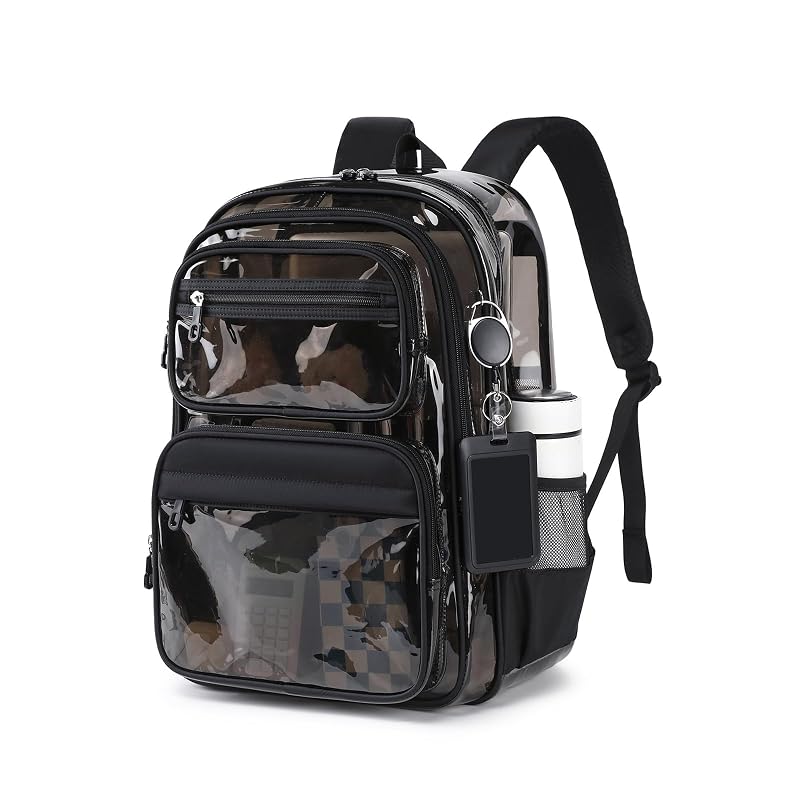 Heavy-Duty Clear Backpack for School, Semi Black - Transparent Bookbag for Students & Events
