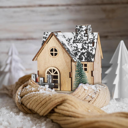 Toyvian Christmas Village Houses Decor - Set of 3 Glowing Wooden Houses with Lights | Holiday Table Centerpieces