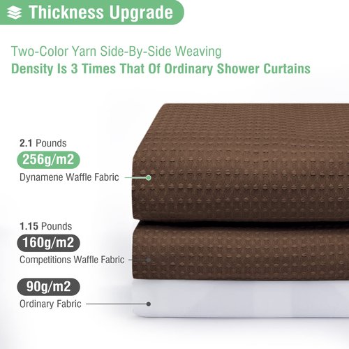 Dynamene Stall Shower Curtain and Liner Set - 36 x 72 inch Half Waffle Fabric, Narrow Waterproof Clear Liner, Heavy Duty Weighted Hotel Luxury Cloth Shower Curtains for Bathroom with 6 Hooks, Brown