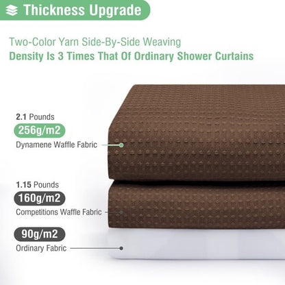 Dynamene Long Shower Curtain and Liner Set - 78 inch Tall Waffle Fabric, Waterproof Clear Liner, Heavy Duty Weighted Hotel Luxury Cloth Shower Curtains for Bathroom with 12 Hooks, 72x78, Brown