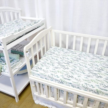 DILIMI Fitted Crib Sheet - Ultra-Soft Green Leaf Design for Standard Crib & Toddler Mattress