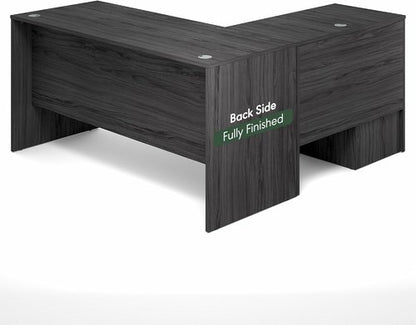 Furinno Roger 60-Inch L-Shaped Executive Desk - Stylish Home Office Desk with File Cabinet in Coastal Grey