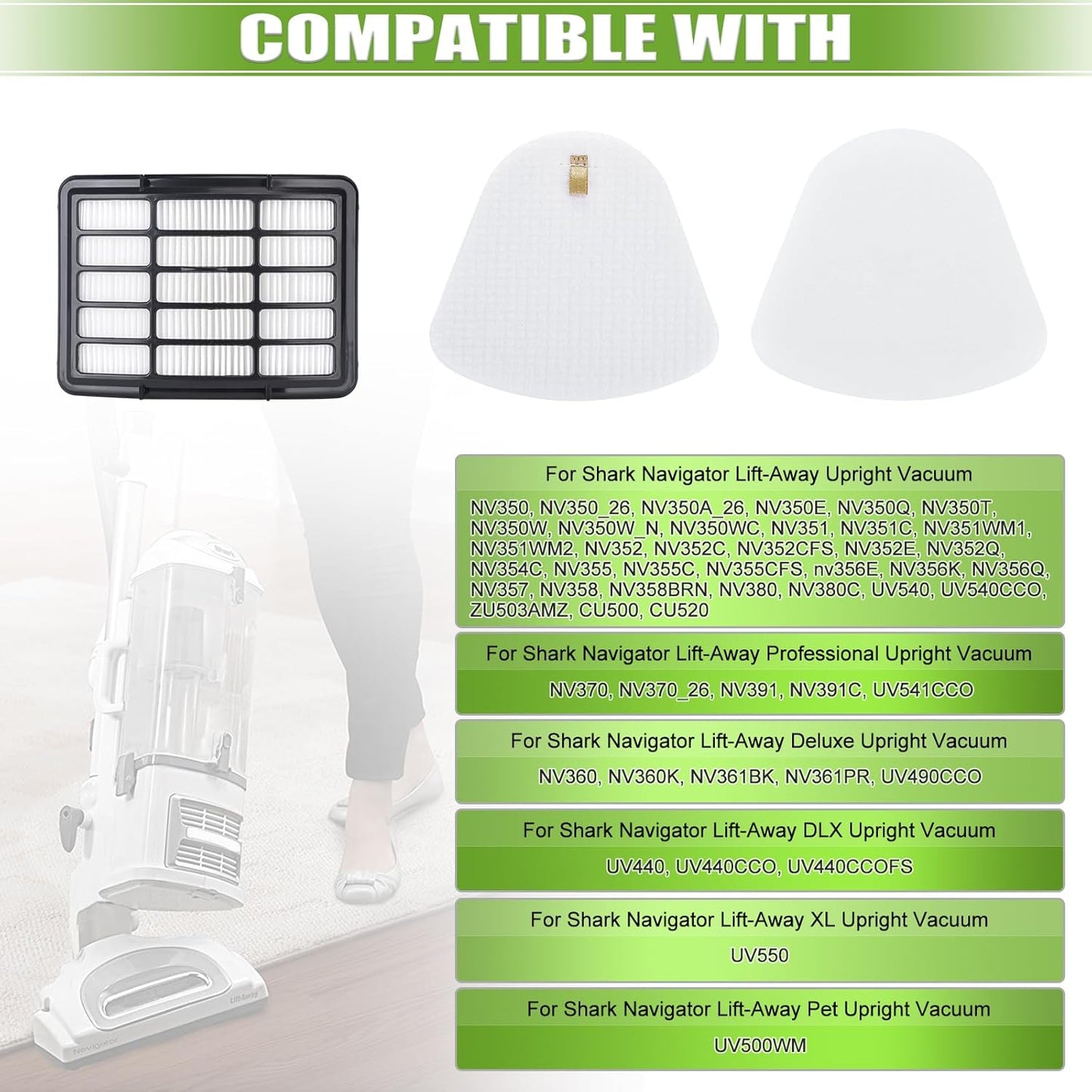 Shark Navigator Lift-Away Deluxe Filter Set - 2 HEPA & 4 Foam/Felt Replacement Filters | Compatible with ZU503AMZ, NV360, NV352, NV370, NV358, NV355, NV351, NV356E, UV540, NV350