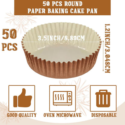 Uiifan Disposable Round Cupcake Liners - Microwave Safe Baking Cups for Cakes & Snacks | 50 Pack, Natural