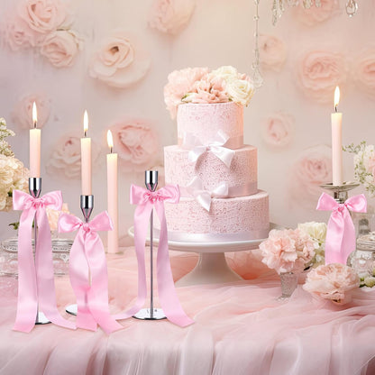 Teenyyou Pink Candlestick Bows - 12 Pcs Self-Adhesive 13 Inch Large Decor for Weddings & Parties