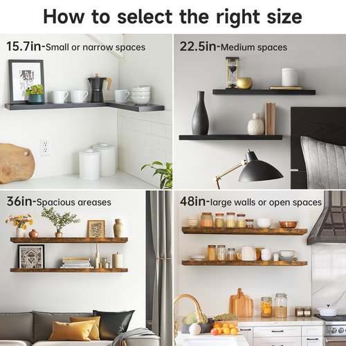 BAYKA Floating Shelves for Wall, 36 inches Wall Mounted Wood Shelves for Bathroom, Bedroom, Living Room, for Storage/Decor with 30lbs Capacity - Rustic Brown,Set of 3