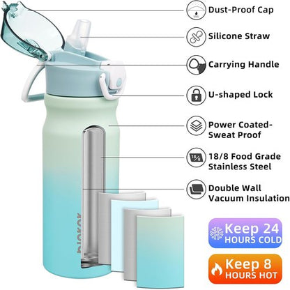BJPKPK Insulated Water Bottle - 18oz Stainless Steel Flask with Straw & Carry Handle | Mint Color