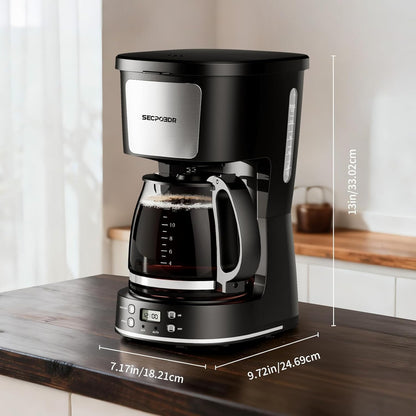 Skiennix 12-Cup Drip Coffee Maker - Programmable, Reusable Filter, Compact Design | Silver & Black