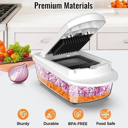 12 Blade All-in-1 Vegetable Chopper | Mandoline Slicer with Container & Spiralizer - White