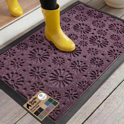 GORILLA GRIP Waterproof All-Season WeatherMAX Doormat - Durable Natural Rubber, Easy Clean, 29x17, Purple Confetti Daisy