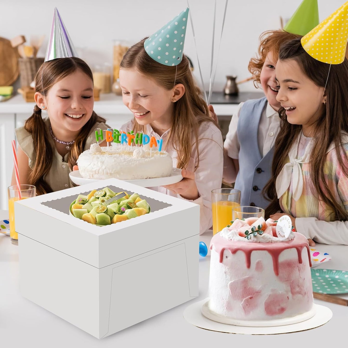 Skiennix 2 Pack Cake Boxes - 12x12x8 Inch Tall Bakery Boxes with Large Window & Cake Boards