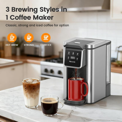 Single Serve Coffee Maker - K-Cup Pod & Grounds | Hot & Iced Coffee, 50oz Tank, Stainless Steel, Grey