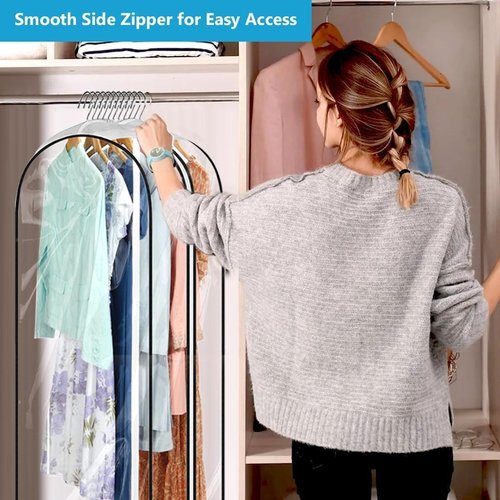 Clear Clothes Hangers - 60 Pack with Smooth Zipper | 10" Gusseted Waterproof Garment Bags for Suits & Dresses