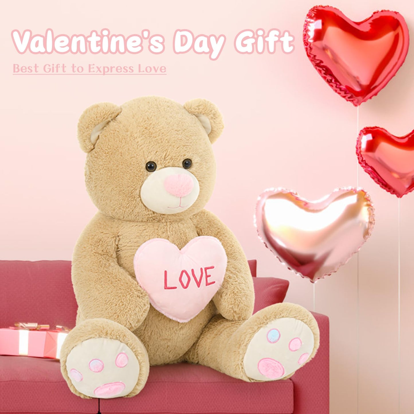 BENINY Giant Teddy Bear Stuffed Animal Plush Toys, 43 inch Big Teddy Bear with Lover Heart, Life-size Valentine Teddy Bear for Girlfriend