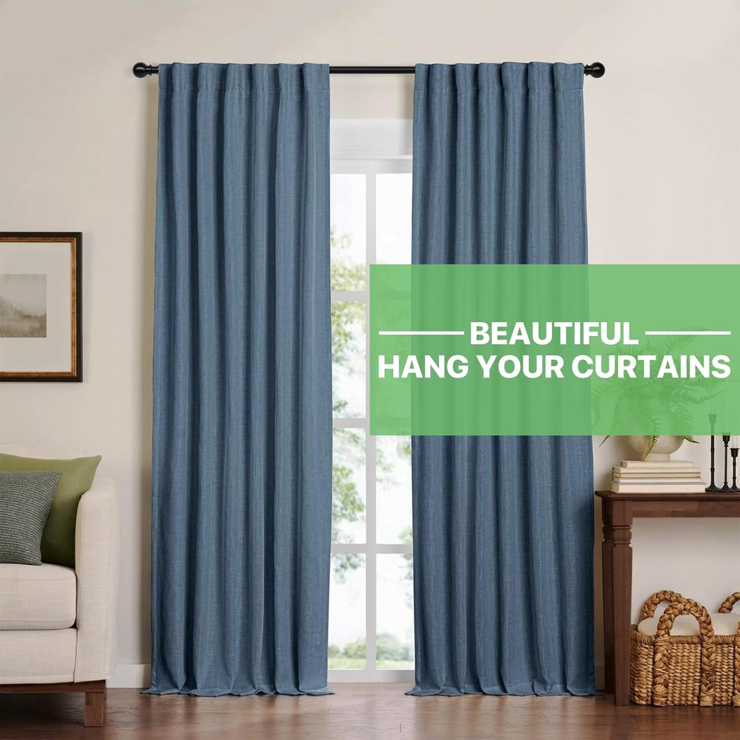 Skiennix Black Curtain Rod Set - Adjustable 28 to 48 Inch Metal Drapery Rod with Brackets | Matte Finish