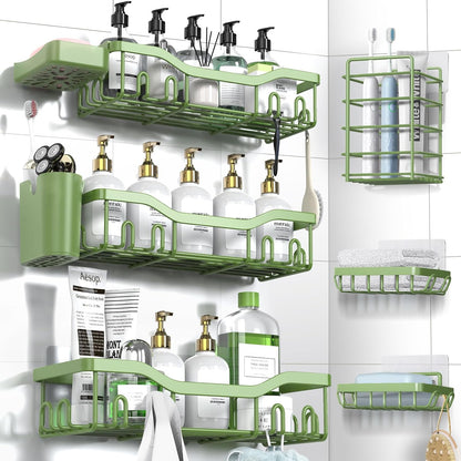 NESOMI Shower Caddy - Rustproof Stainless Steel Organizer with Soap Dish & Hooks | 8-Pack, No-Drill Storage