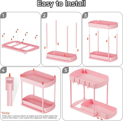 Ukeetap Multi-Purpose Pull-Out Storage Organizers - 12.8 Inch Under Sink & Cabinet - Pink (2 Pack)