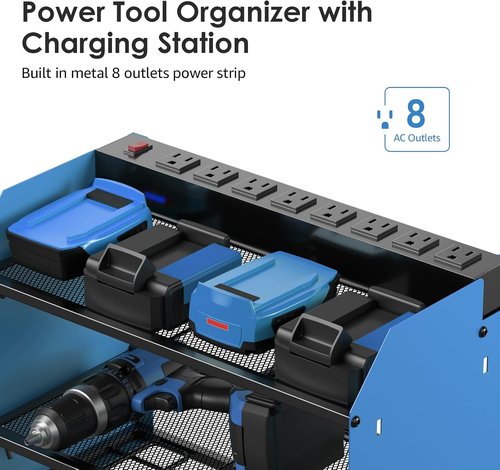 CCCEI Modular Power Tool Organizer - Wall Mount Charging Station & Heavy Duty Rack | Blue, 1 Pack