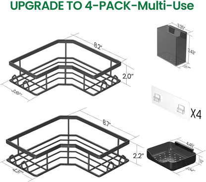Skiennix Adhesive Shower Caddy - 4 Pack Corner Bath Organizer | Rustproof Stainless Steel, No Drilling