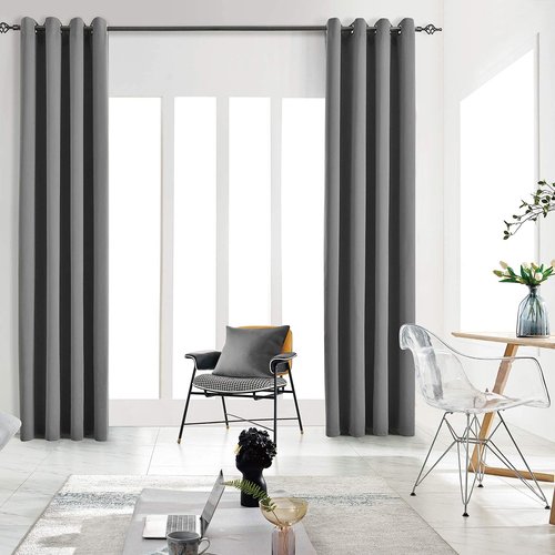 JSFLY Blackout Curtains for Bedroom Thermal Insulated Light Blocking Room Darkening Curtains Solid Grommet Window Drapes for Living Room, Set of 2 Curtain Panels 42 W x 63 L inch Long Dark Gray