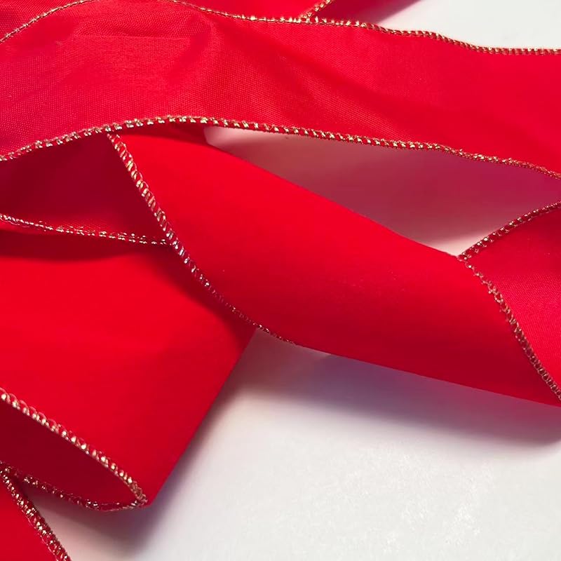 Velvet Red Christmas Tree Bows, 2-Pack Handmade Topper with Gold Wire - 11in x 15.7in Ready-to-Use