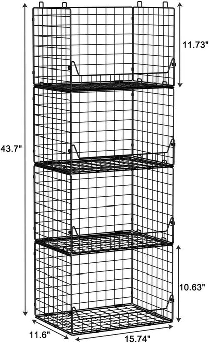 Jakyitvi 4-Tier Stackable Closet Organizer - Foldable Storage Bins for Clothes & Accessories - Sturdy Black Iron Mesh Shelves