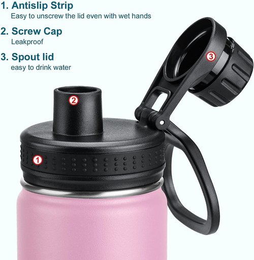 Koodee Insulated Water Bottle - 22 oz Stainless Steel Double Wall Vacuum Sport Bottle | Leakproof Spout Lid (Pink)
