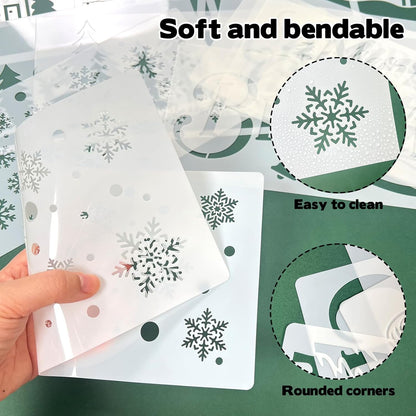 Skiennix Large Christmas Stencils - 12 Pcs Winter House, Snowflake & Pine Tree Designs for Painting on Wood, Glass & More