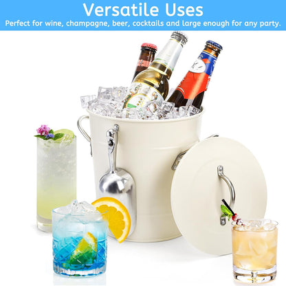 YOUEON 4L Ice Bucket with Scoop and Lid, Double Walled Insulated Wine Bucket Chiller with Carry Handles, Beverage Tub for Cocktail Party, Camping, BBQ, Indoor & Outdoor Use, White