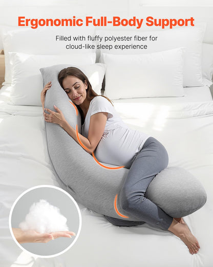 VEVOR L-Shaped Pregnancy Pillow - Soft & Breathable Maternity Body Support | Washable Jersey Cover, Light Gray