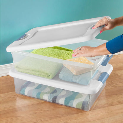 Sterilite 6-Pack Latching Storage Bins - Clear Plastic Under Bed Organizers, 32 Quart Capacity