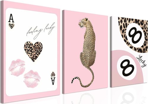 Funky Lucky You | Trendy Leopard Canvas Wall Art Set of 3 - Pink Cheetah Prints for Girls' Bedroom 12x16