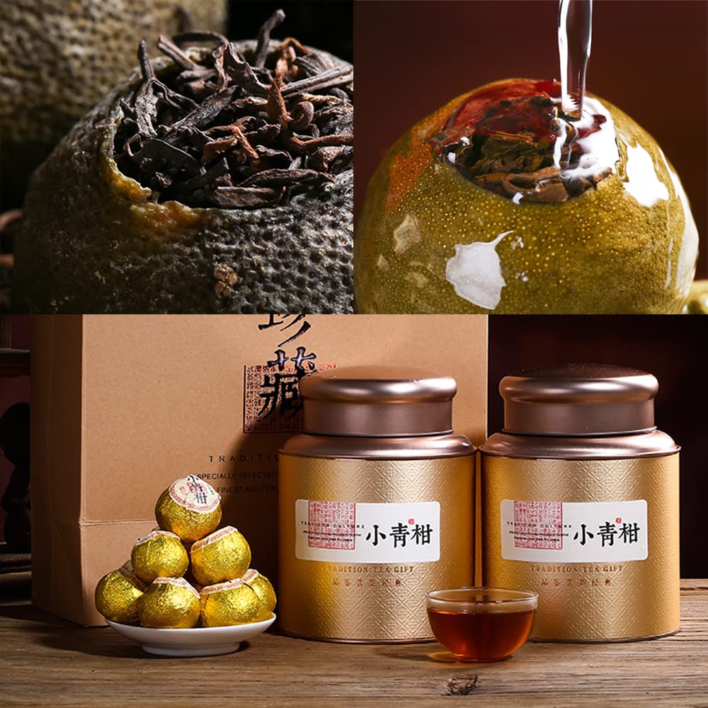 250g small green citrus Pu'er tea, dried tangerine peel Pu'er tea, pure citrus flavor, mellow taste, Xinhui Xiaoqing Pu'er tea,Small Green Mandarin Orange 陈皮普洱茶柑普茶大红柑茶叶