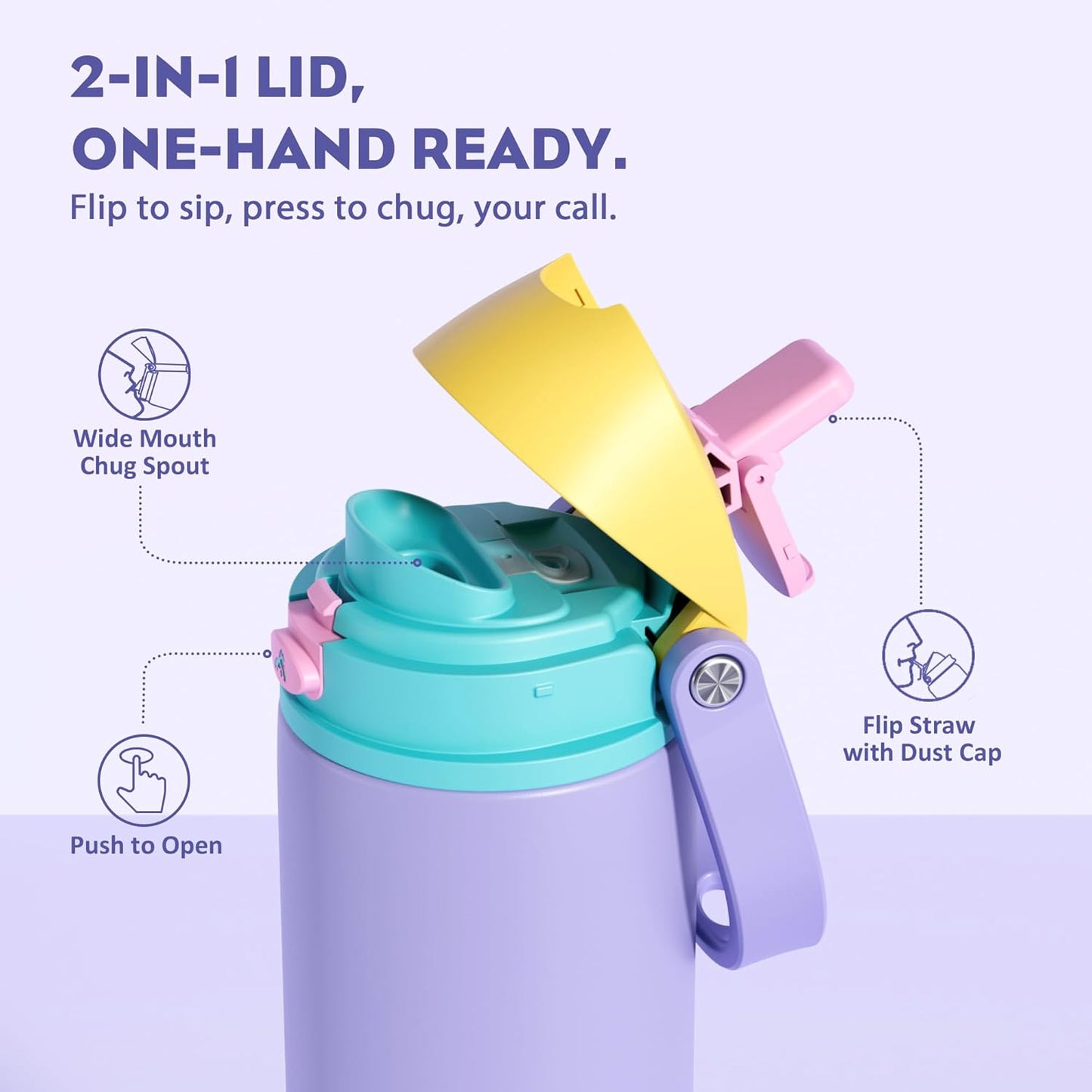 POWCAN Insulated Water Bottle - 18 oz Leakproof Design with 2-in-1 Spout & Straw | Cold for 24 Hours, Fits Car Cup Holder, Ideal Gift for Women & Girls (Tangled Shine)