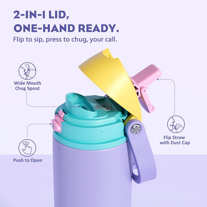 POWCAN Insulated Water Bottle - 18 oz Leakproof Design with 2-in-1 Spout & Straw | Cold for 24 Hours, Fits Car Cup Holder, Ideal Gift for Women & Girls (Tangled Shine)