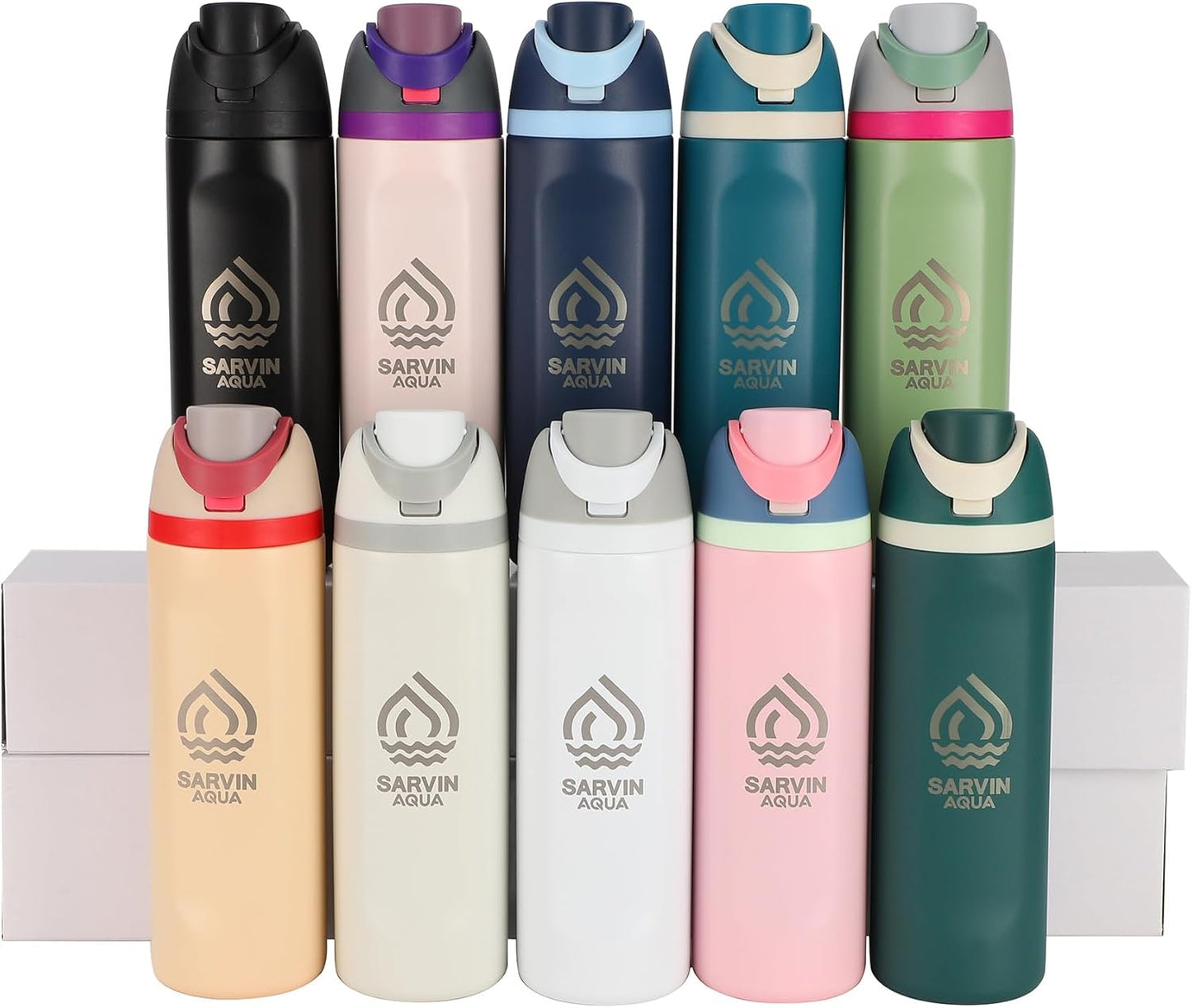 Skiennix Insulated Water Bottle - 24 Oz Double Wall Vacuum Travel Bottle with Flip-Top Lid | Leakproof Stainless Steel, Keeps Drinks Hot or Cold - White Grey