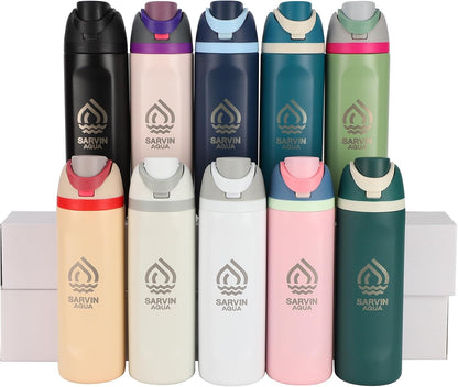 Skiennix Insulated Water Bottle - 24 Oz Double Wall Vacuum Travel Bottle with Flip-Top Lid | Leakproof Stainless Steel, Keeps Drinks Hot or Cold - White Grey