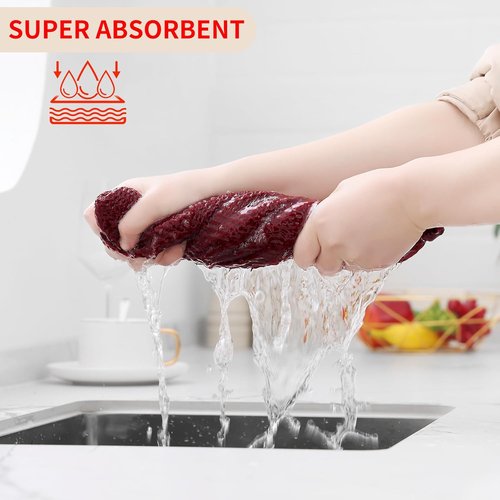 Homaxy Kitchen Dish Towels - Ultra Soft 100% Cotton Waffle Weave, Quick Drying, 13 x 28 Inches, 12-Pack, Burgundy